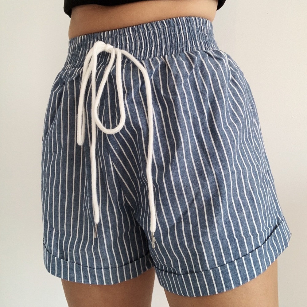Blue and white striped shorts